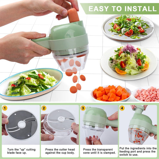 Portable Handheld 4-in-1 Electric Vegetable Slicer – Effortless Food Prep Anywhere!