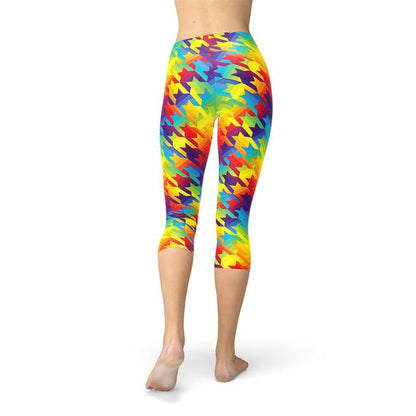 Womens Rainbow Houndstooth Capri Leggings